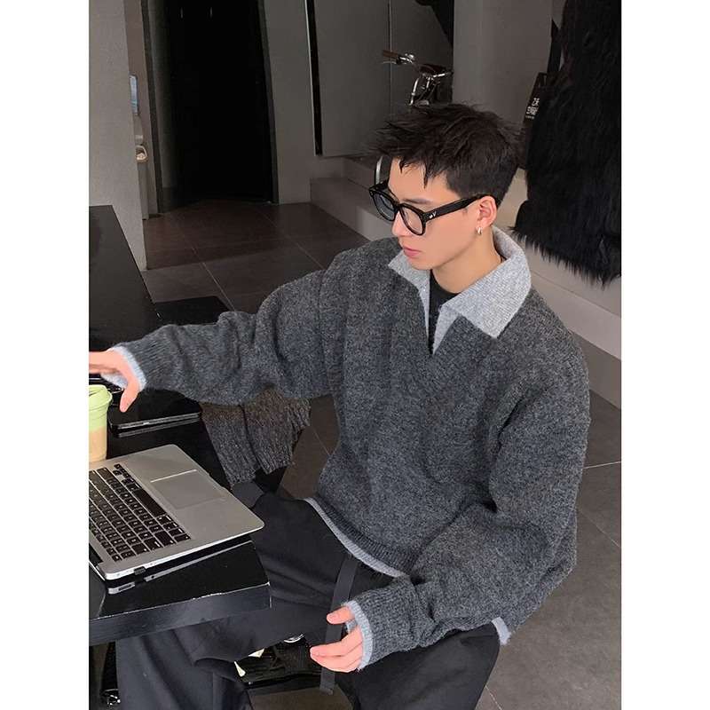 韓国ファッション モダンルーズポロニットセーター