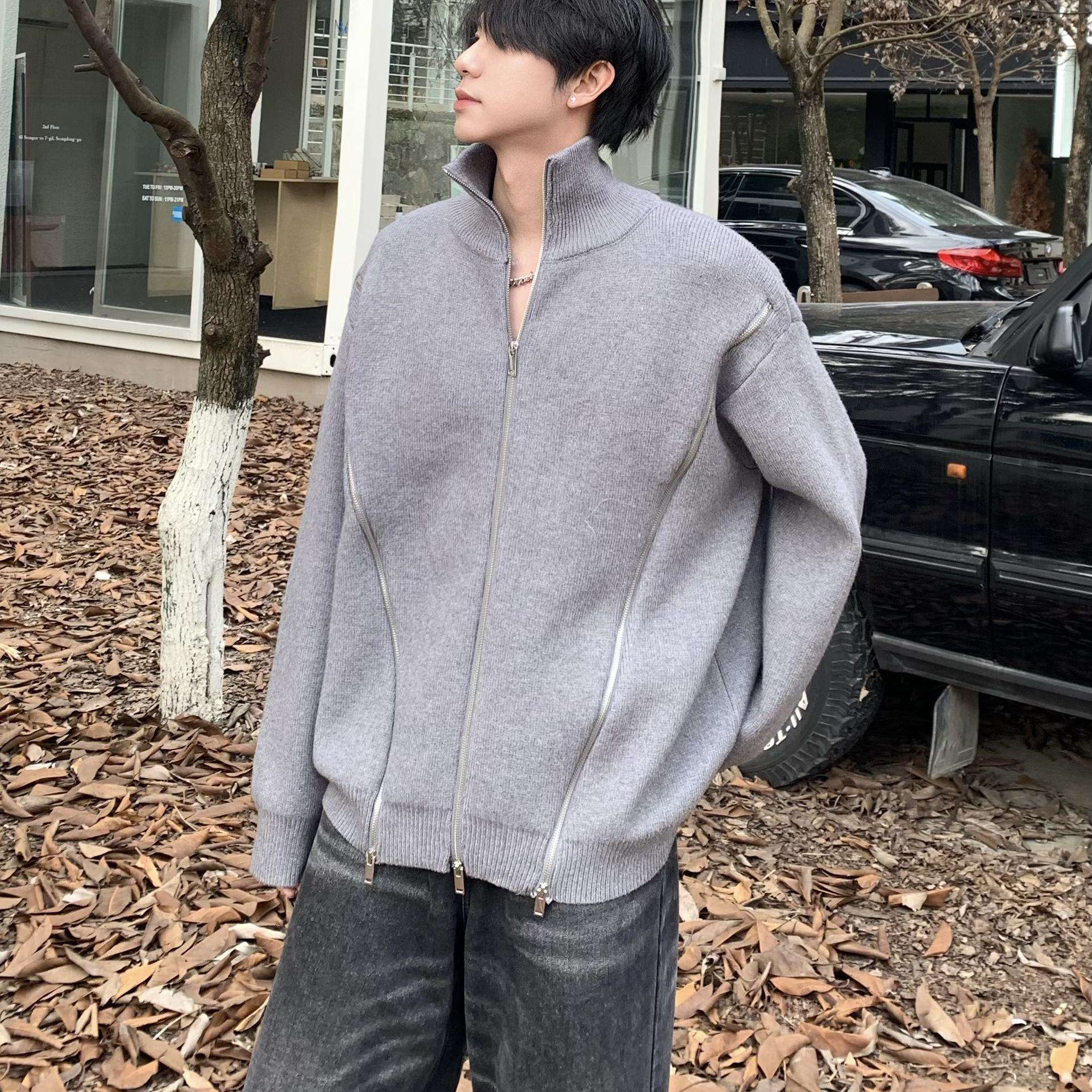 韓国ファッション オーバーサイズジップアップニット