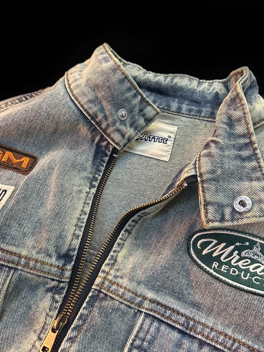 韓国ファッション パッチ付きオーバーサイズデニムジャケット