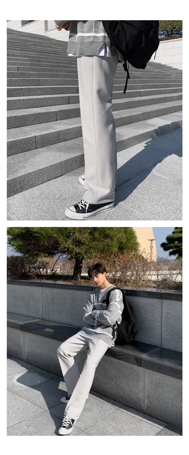 韓国ファッション ストレートワイドスラックスパンツ
