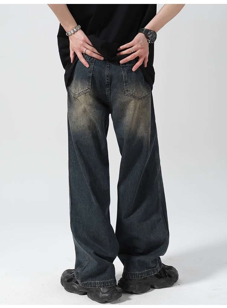 韓国ファッション ストリートワイドデニムパンツ