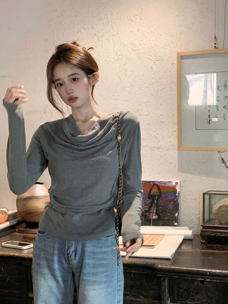 韓国ファッション シンプル オフショルダー プルオーバー