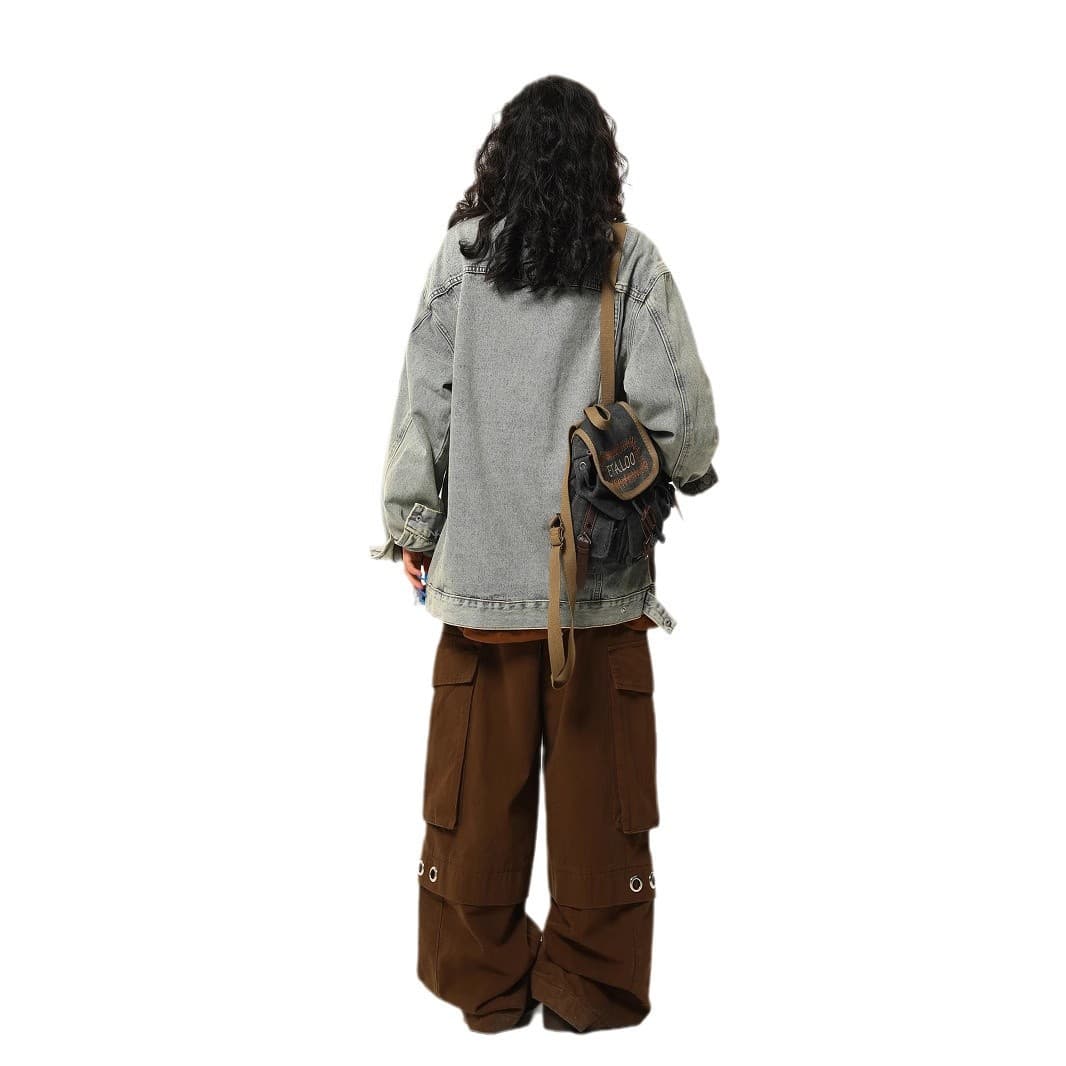 韓国ファッション パッチ付きオーバーサイズデニムジャケット