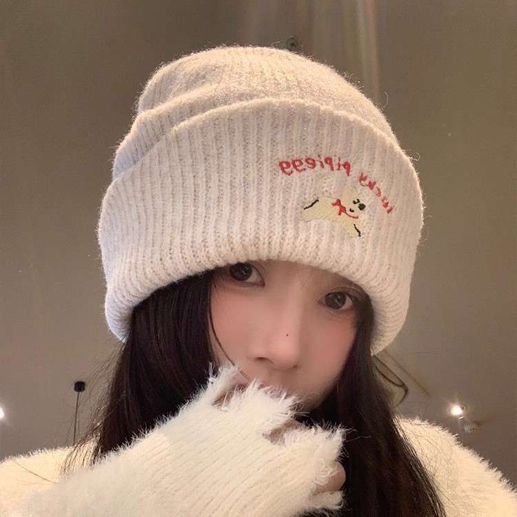 韓国ファッション ウィンキーうさぎ刺繍ニット帽