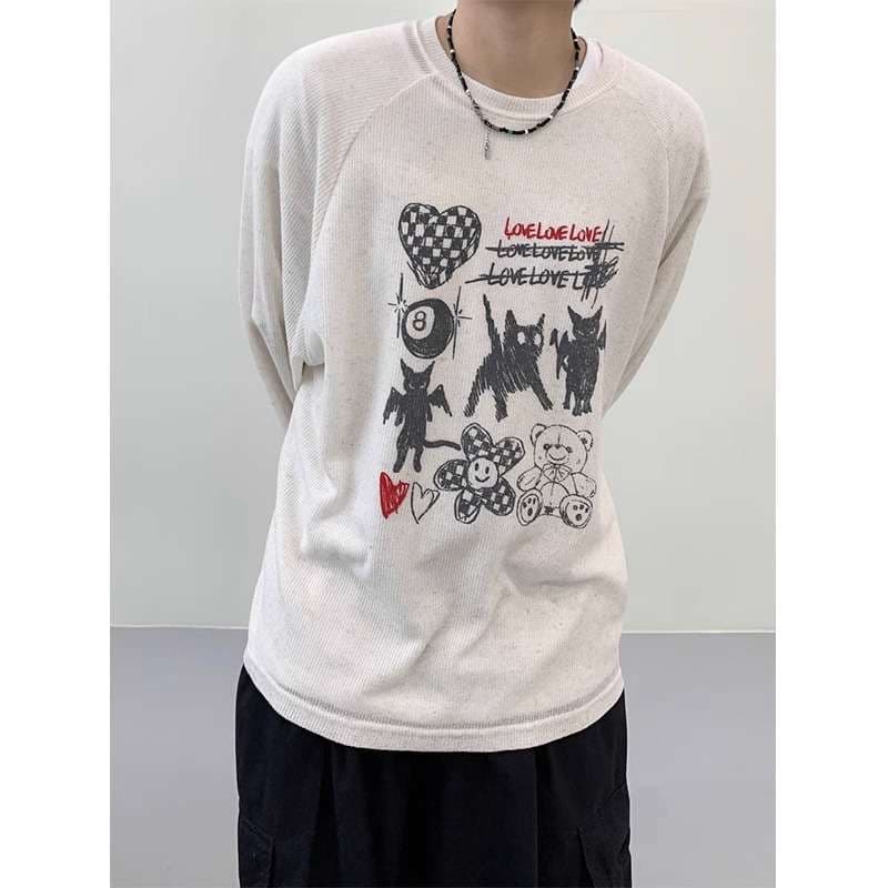 韓国ファッション ストリートグラフィックロングスリーブ