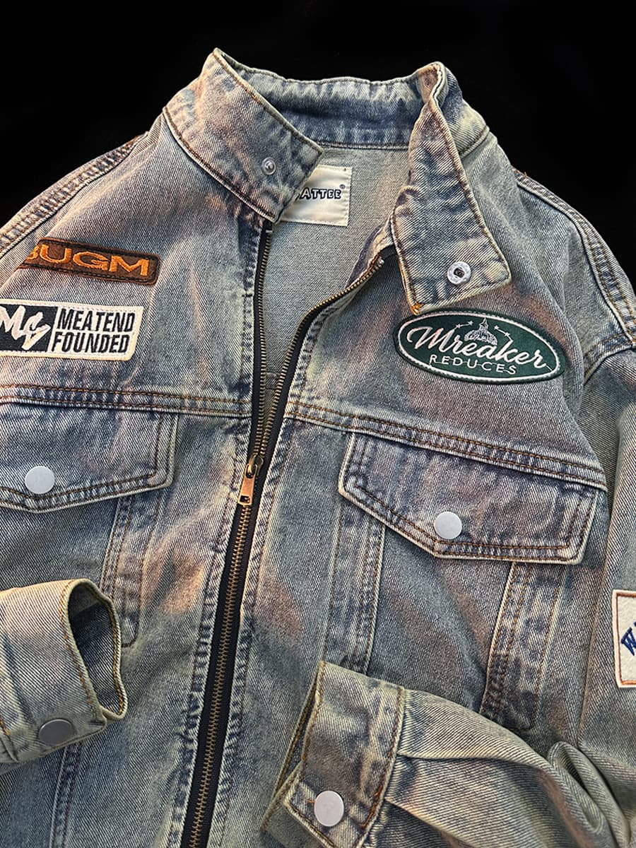 韓国ファッション パッチ付きオーバーサイズデニムジャケット