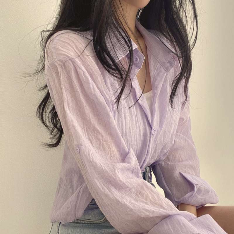 韓国ファッション シワ感シアーシャツ
