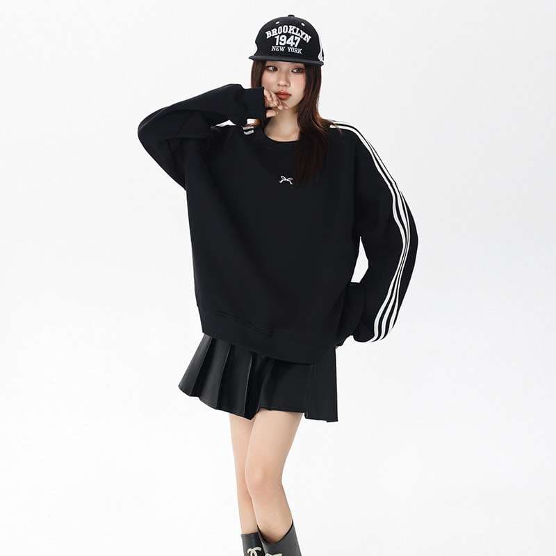 韓国ファッション スポーティーライン ドロップショルダー スウェット