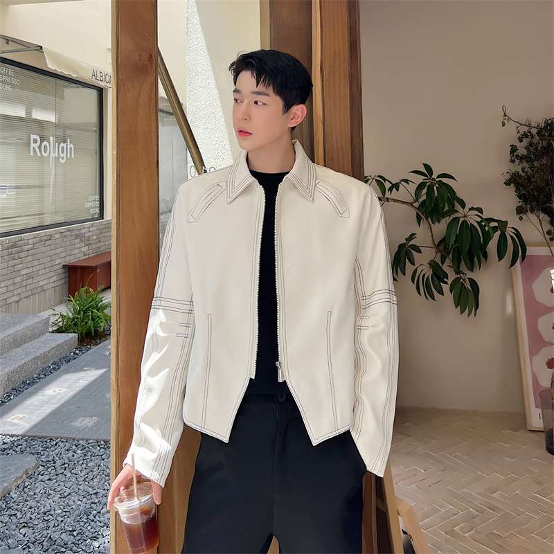 韓国ファッション モダンレザー襟ジャケット