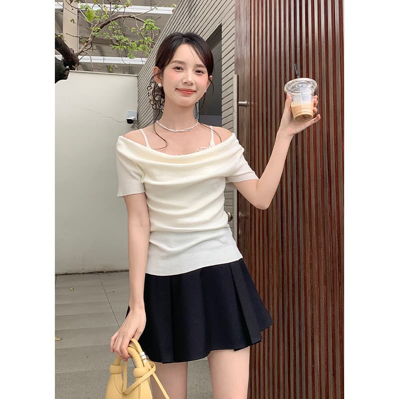 韓国ファッション オフショルダーニット