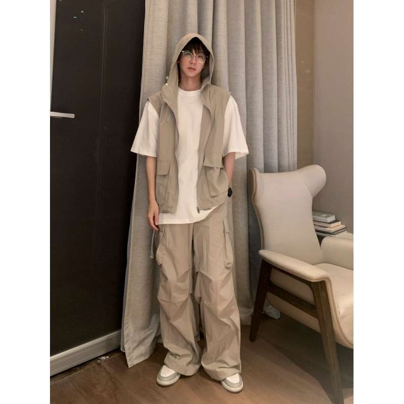 韓国ファッション ゆったりミリタリーベストセットアップ