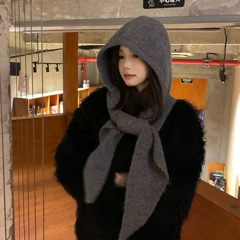 韓国ファッション フーディー付きマフラー