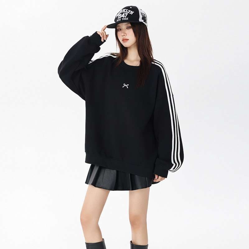 韓国ファッション スポーティーライン ドロップショルダー スウェット