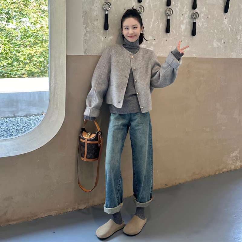 韓国ファッション ゆったりニットカーディガン