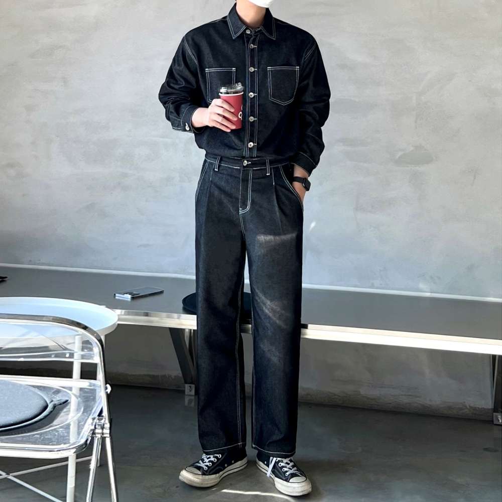 韓国ファッション ゆったりデニムジャケット＆パンツセット