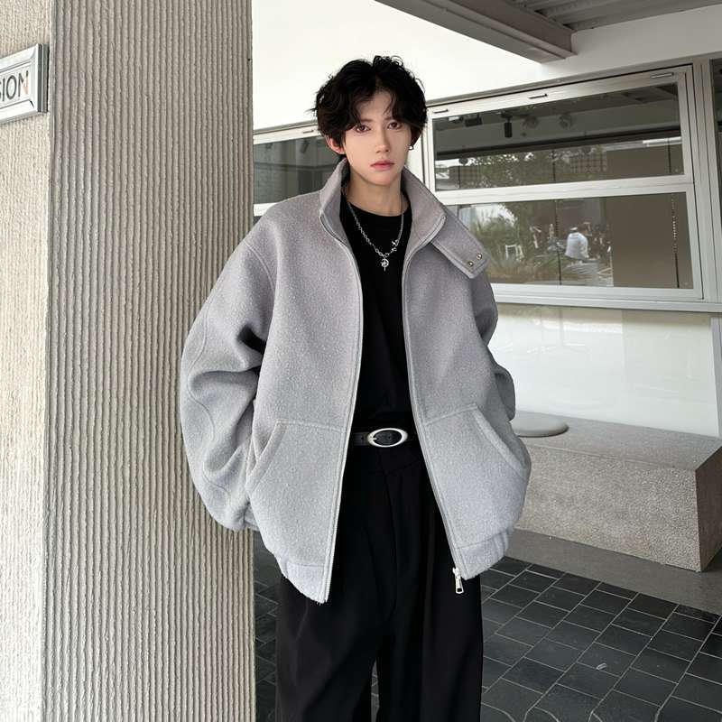 韓国ファッション オーバーサイズ高襟ジップアップジャケット