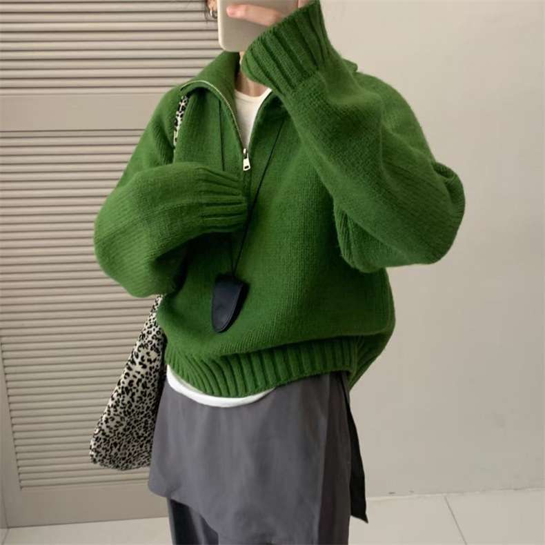 韓国ファッション ふんわりニットハイネックプルオーバー