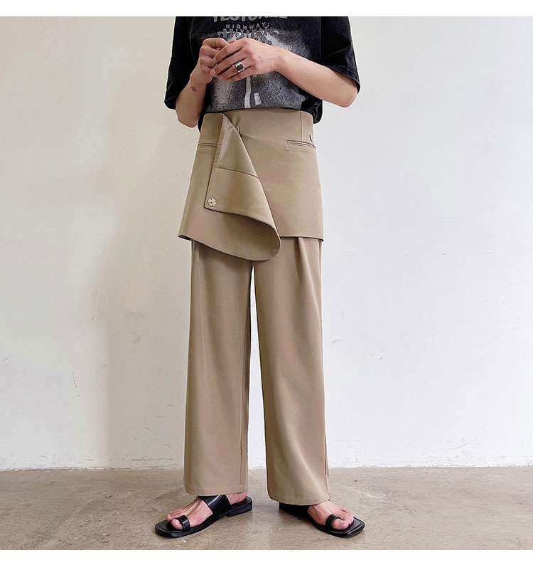韓国ファッション レイヤード風ワイドパンツ