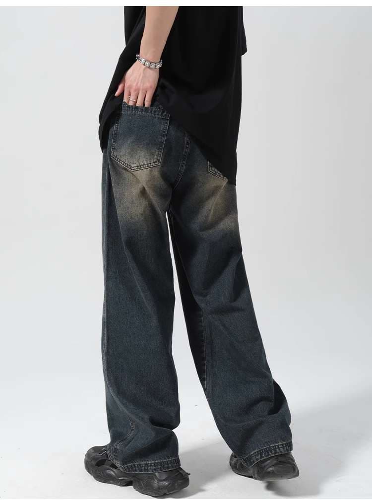 韓国ファッション ストリートワイドデニムパンツ