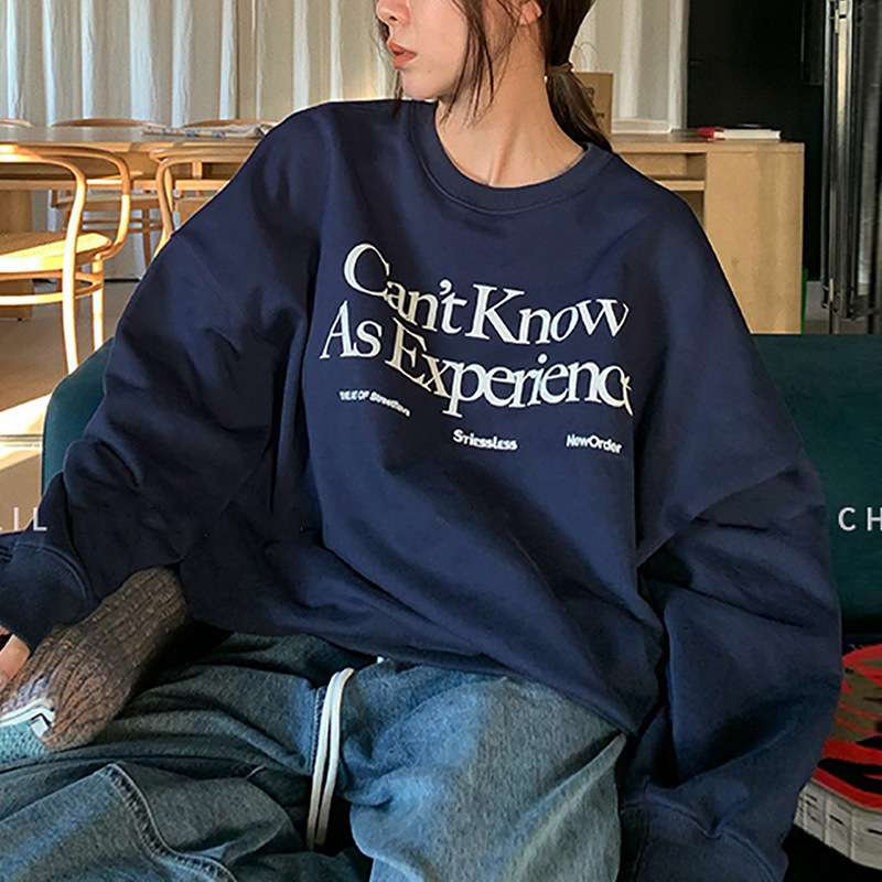 韓国ファッション レトロフォント入りルーズスウェット