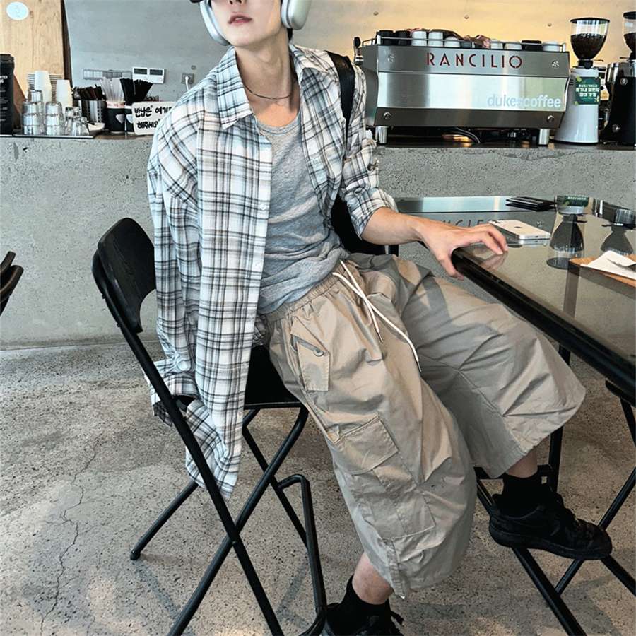 韓国ファッション チェック柄シャツ