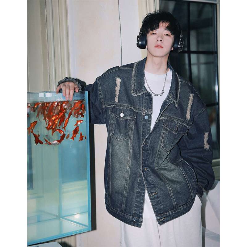 韓国ファッション ダメージオーバーサイズデニムジャケット