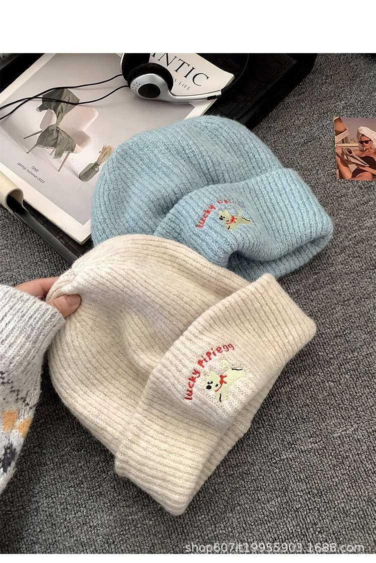 韓国ファッション ウィンキーうさぎ刺繍ニット帽