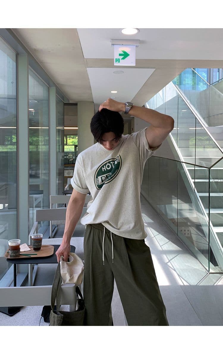 韓国ファッション レトロロゴプリント半袖Tシャツ