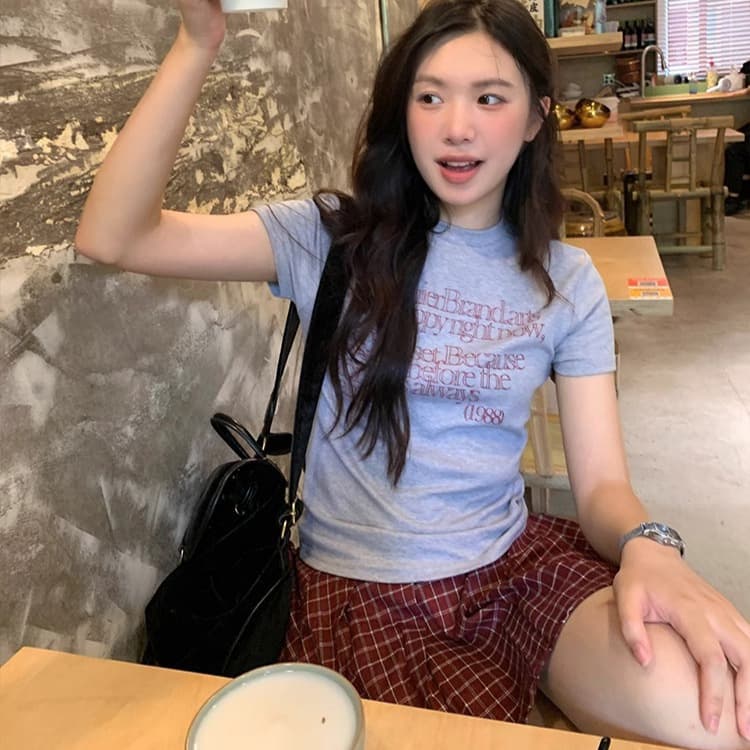 韓国ファッション 詩的メッセージプリント半袖Tシャツ