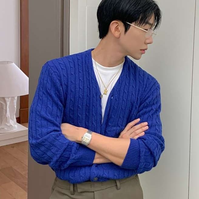 韓国ファッション ケーブル編みカーディガン
