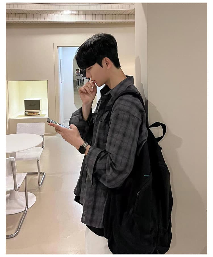 韓国ファッション オーバーサイズチェックシャツ