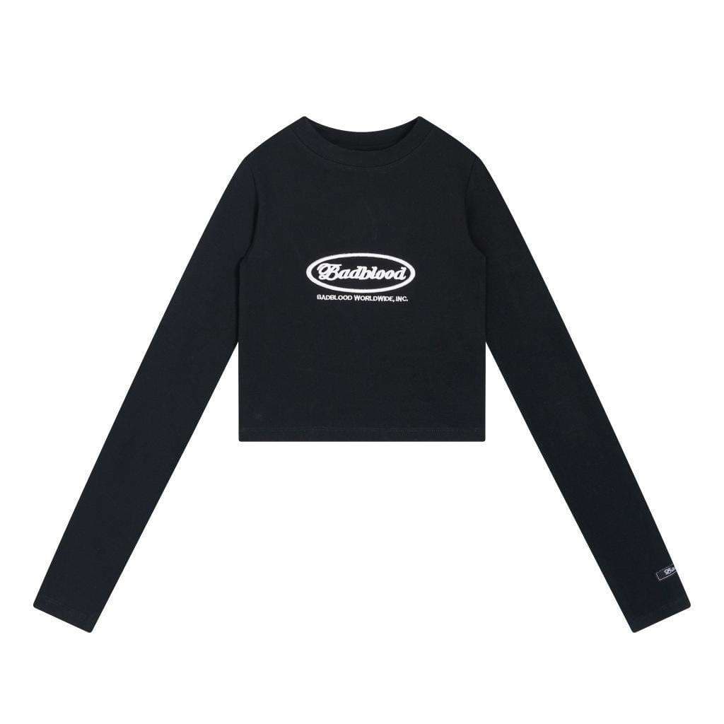 韓国ファッション レトロポップ ロゴ入り クロップド長袖シャツ