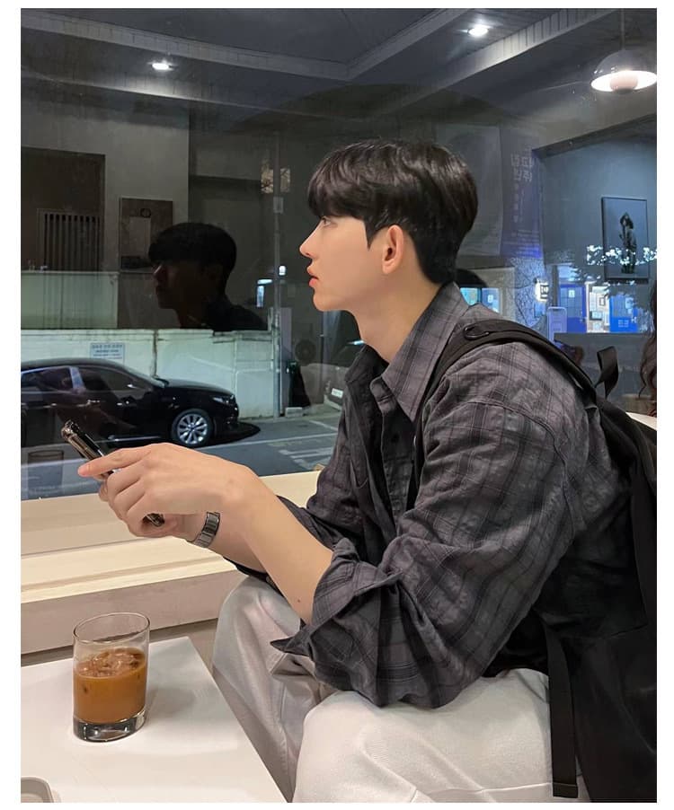 韓国ファッション オーバーサイズチェックシャツ