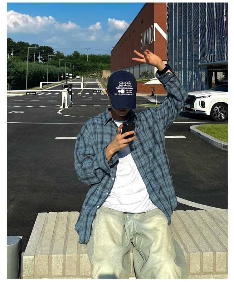 韓国ファッション オーバーサイズチェックシャツ