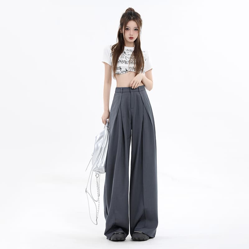 韓国ファッション ドレープワイドパンツ