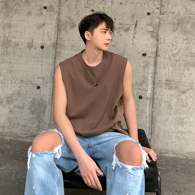 韓国ファッション ゆったりノースリーブタンクトップ