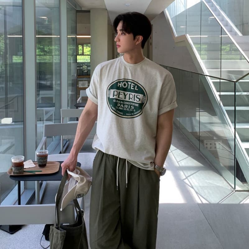 韓国ファッション レトロロゴプリント半袖Tシャツ
