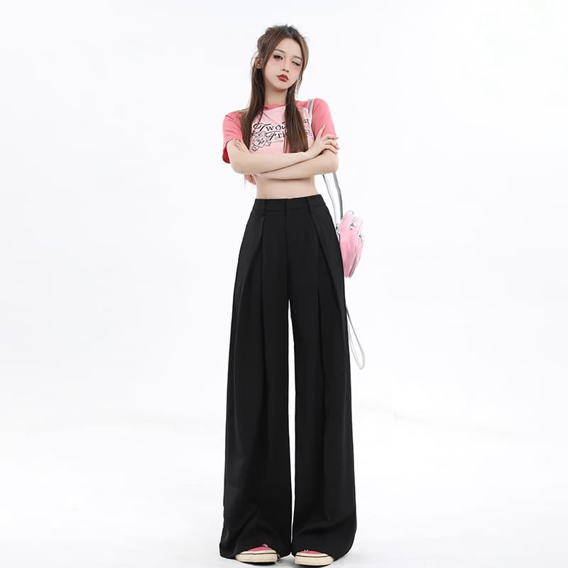 韓国ファッション ドレープワイドパンツ
