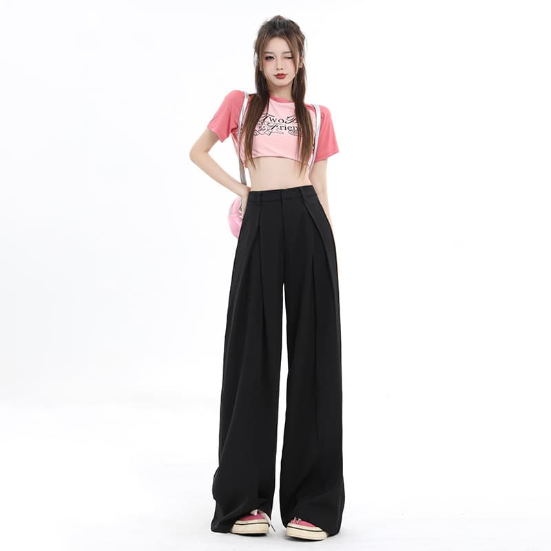 韓国ファッション ドレープワイドパンツ