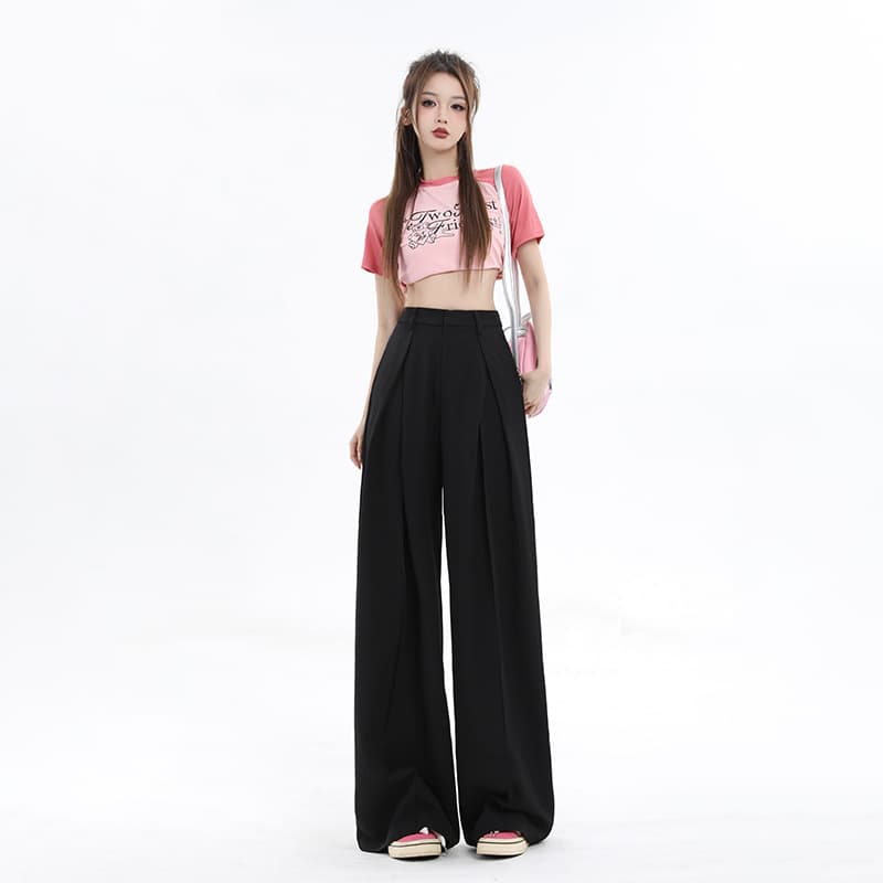 韓国ファッション ドレープワイドパンツ