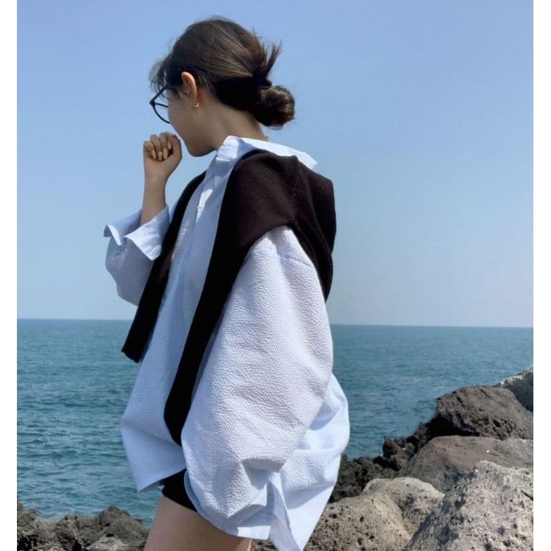 韓国ファッション 韓国ファッション ゆったりストライプシャツ