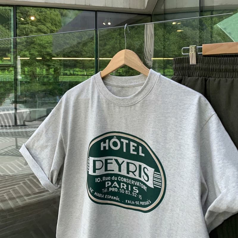 韓国ファッション レトロロゴプリント半袖Tシャツ