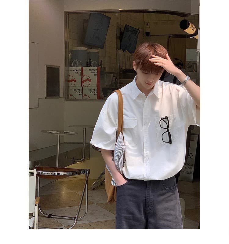 韓国ファッション ゆるシルエット胸ポケットシャツ