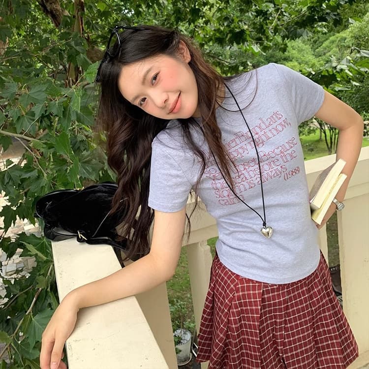 韓国ファッション 詩的メッセージプリント半袖Tシャツ