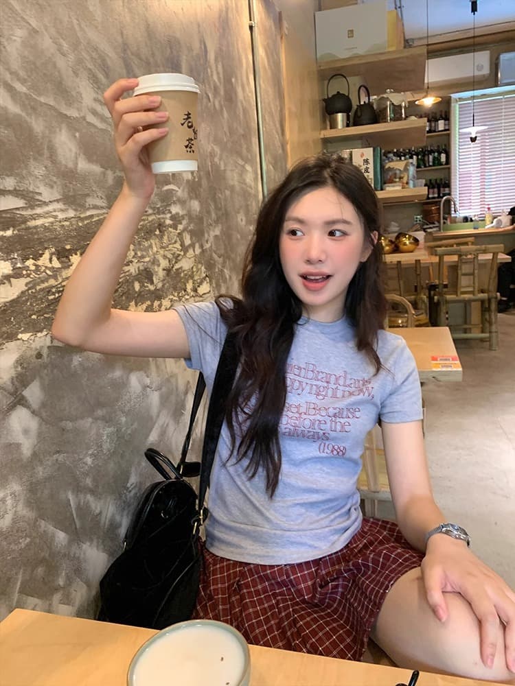 韓国ファッション 詩的メッセージプリント半袖Tシャツ