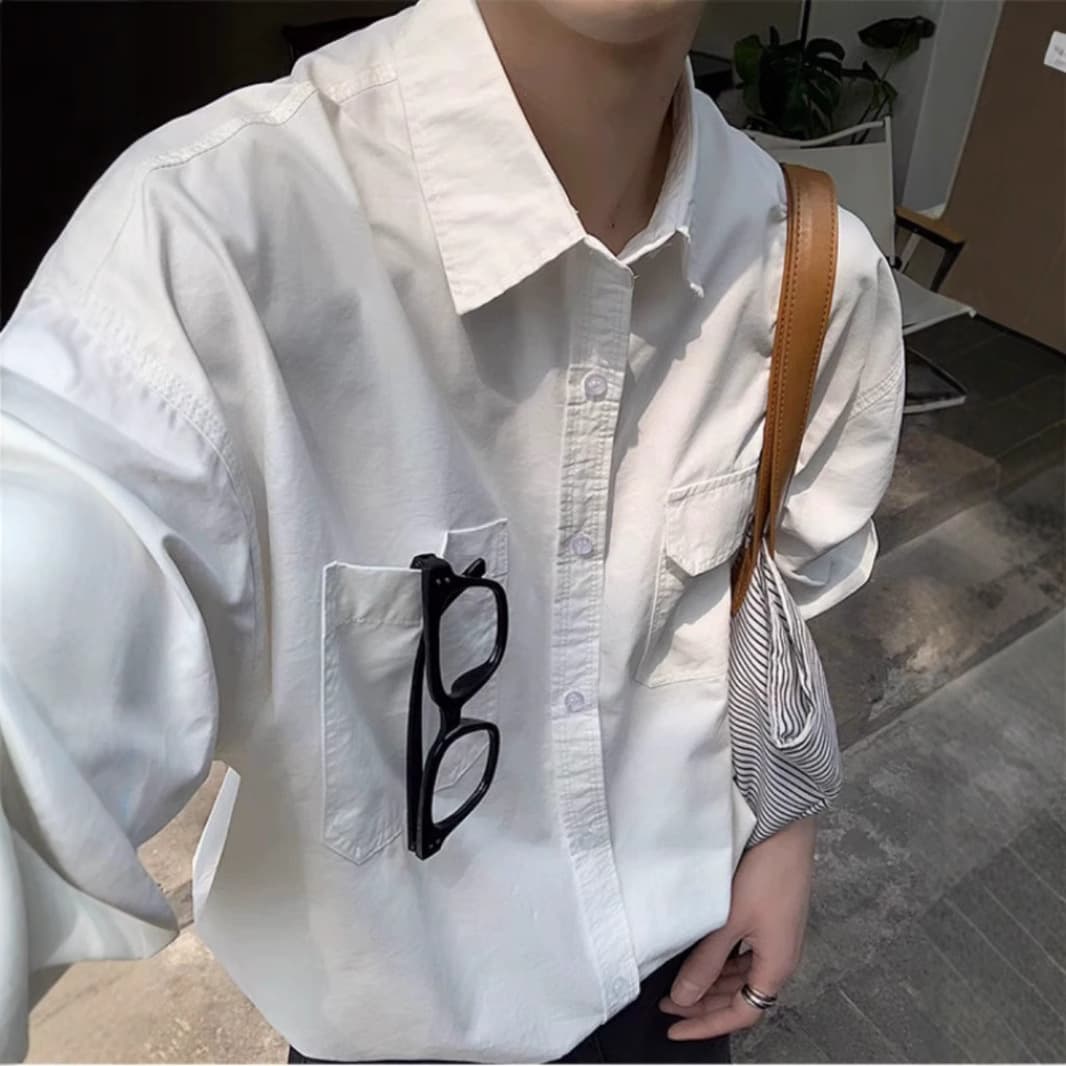 韓国ファッション ゆるシルエット胸ポケットシャツ